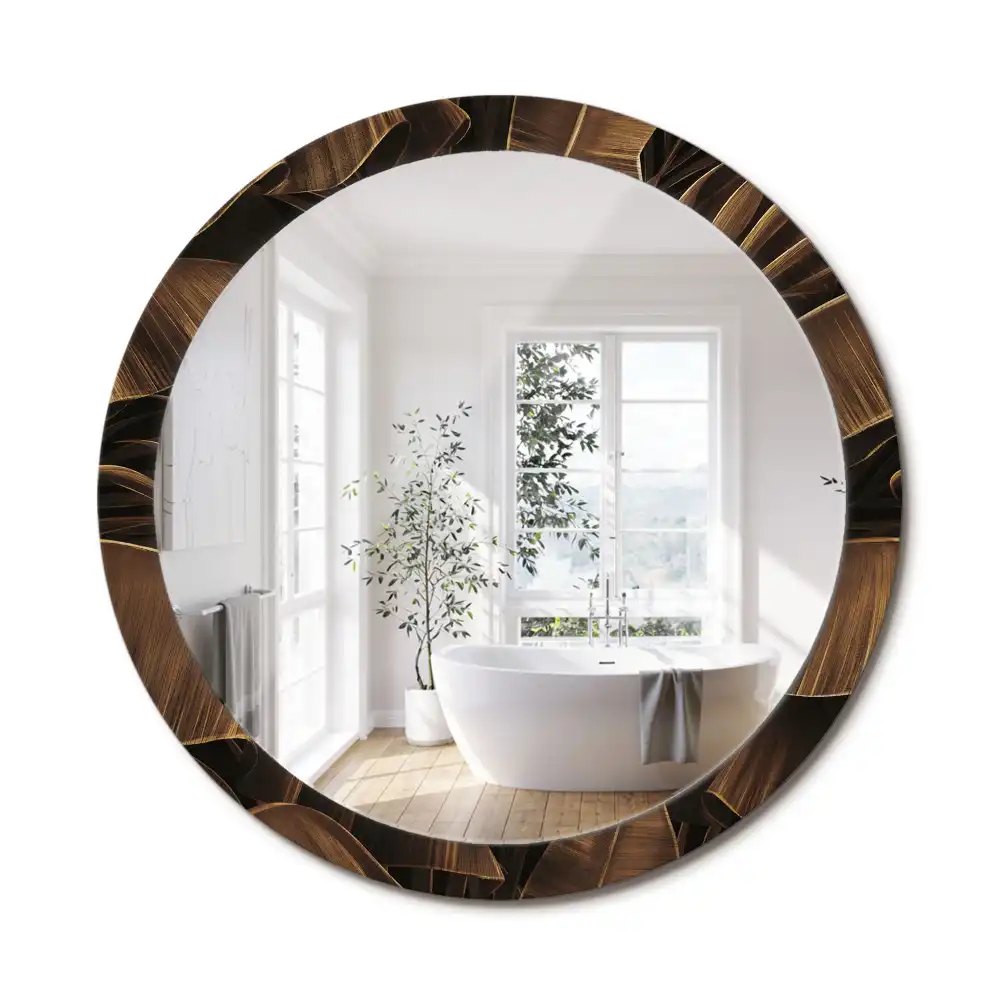Miroir rond avec décoration feuilles de bananier brunes