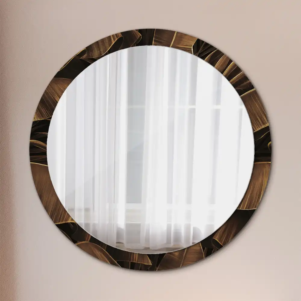 Miroir rond avec décoration feuilles de bananier brunes