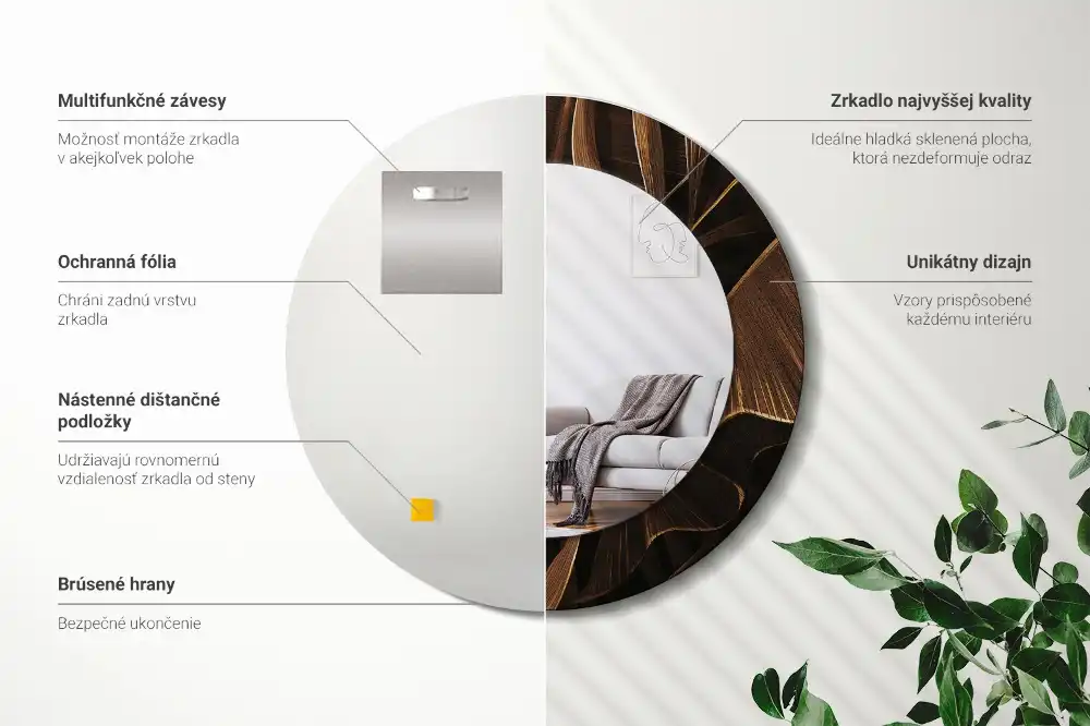 Miroir rond avec décoration feuilles de bananier brunes