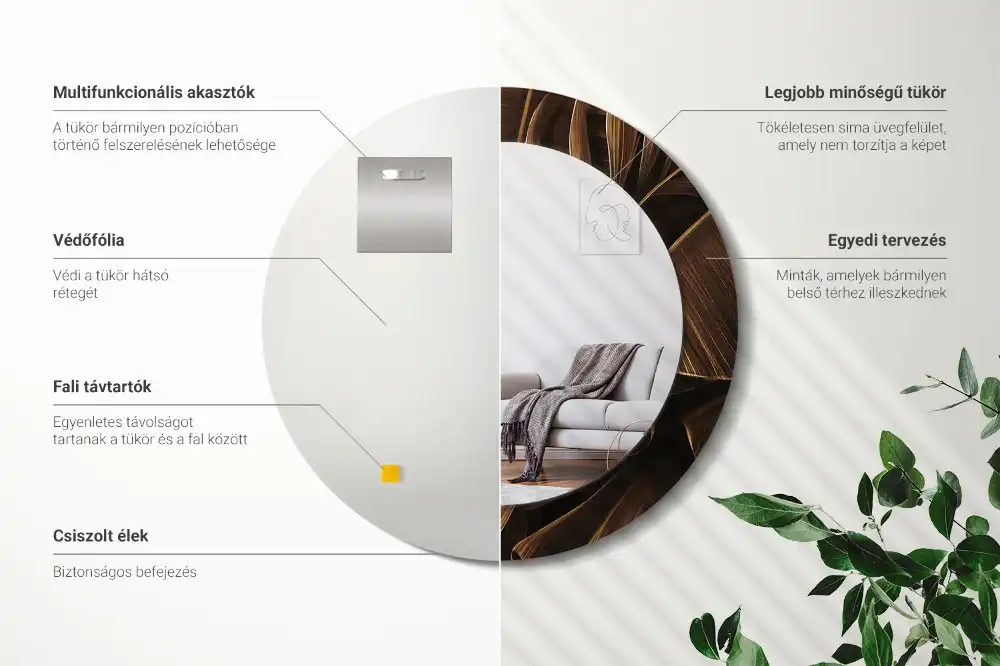 Miroir rond avec décoration feuilles de bananier brunes