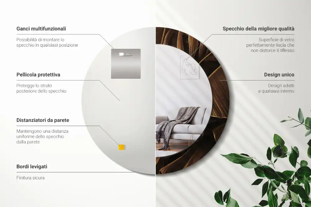 Miroir rond avec décoration feuilles de bananier brunes
