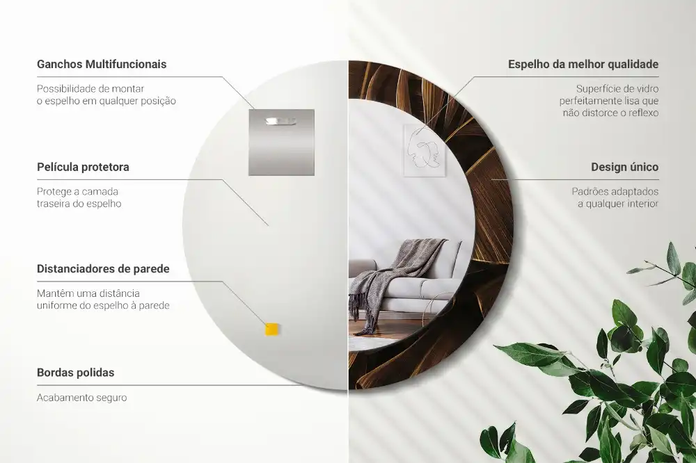 Miroir rond avec décoration feuilles de bananier brunes