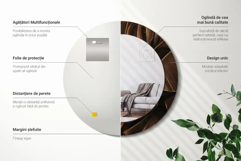 Miroir rond avec décoration feuilles de bananier brunes