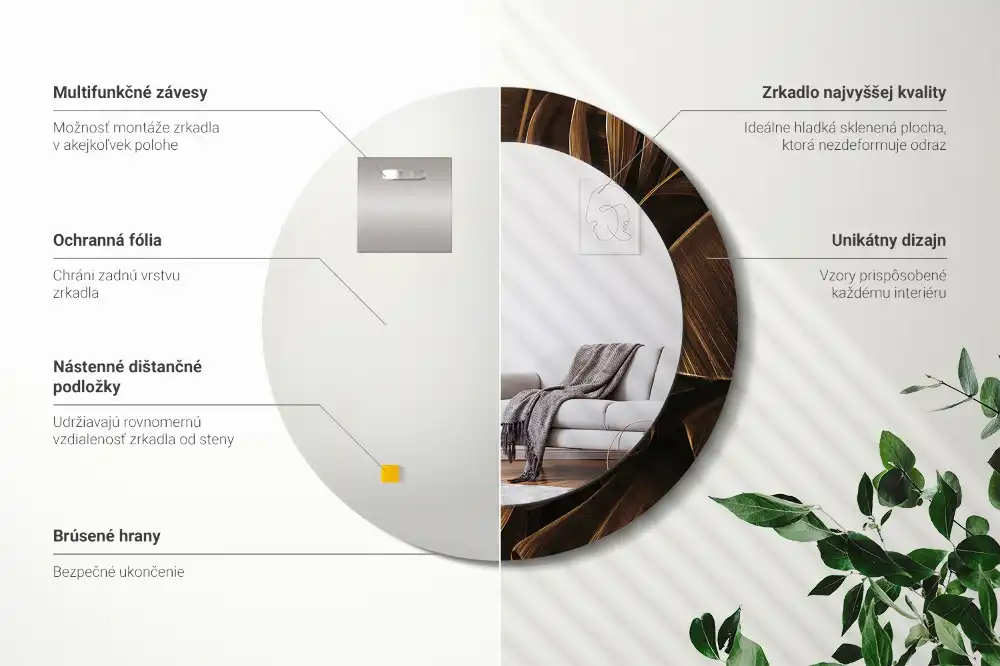 Miroir rond avec décoration feuilles de bananier brunes