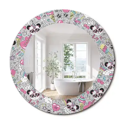Miroir rond cadre imprimé panda licorne