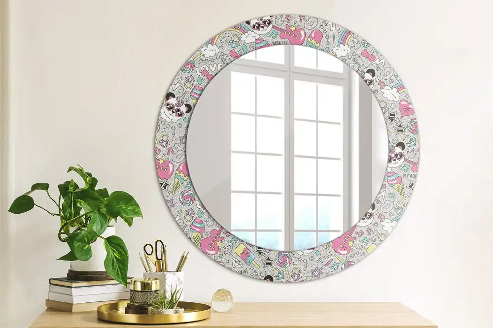 Miroir rond cadre imprimé panda licorne