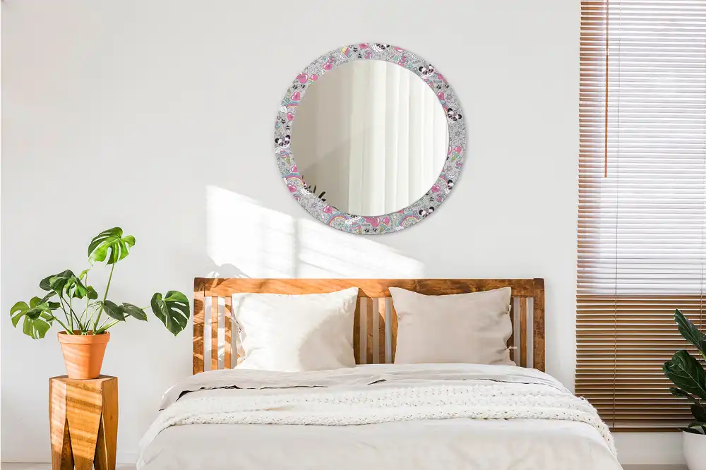 Miroir rond cadre imprimé panda licorne