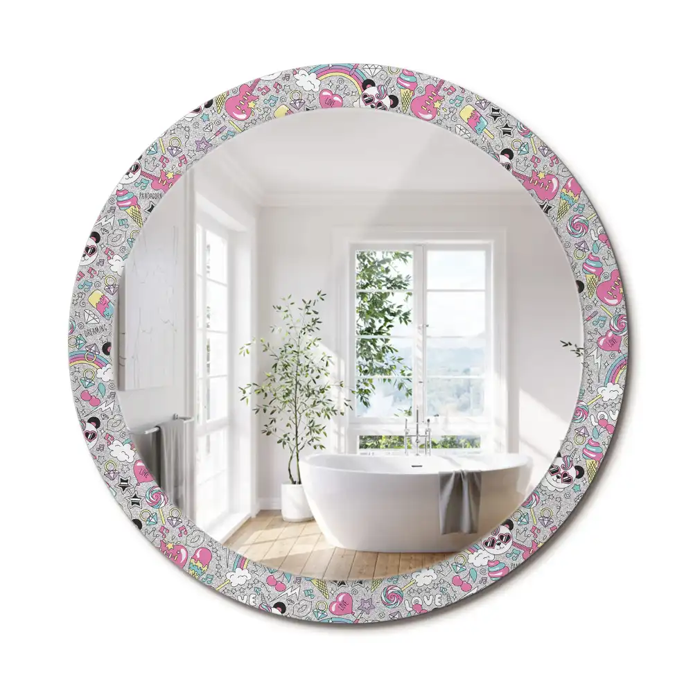 Miroir rond cadre imprimé panda licorne
