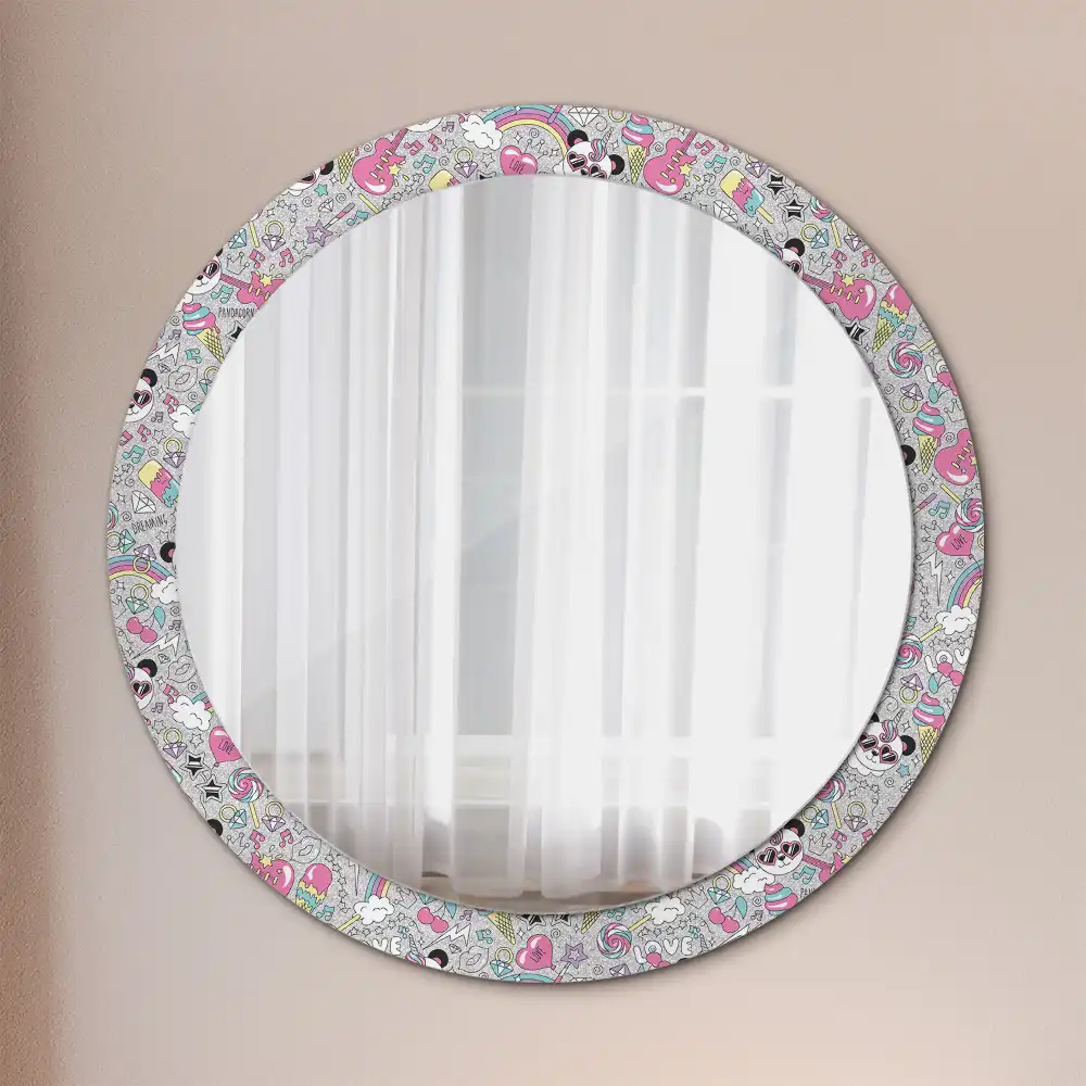 Miroir rond cadre imprimé panda licorne
