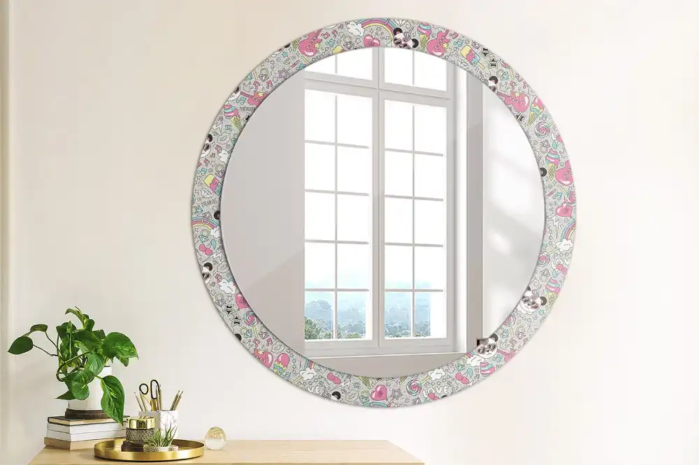 Miroir rond cadre imprimé panda licorne