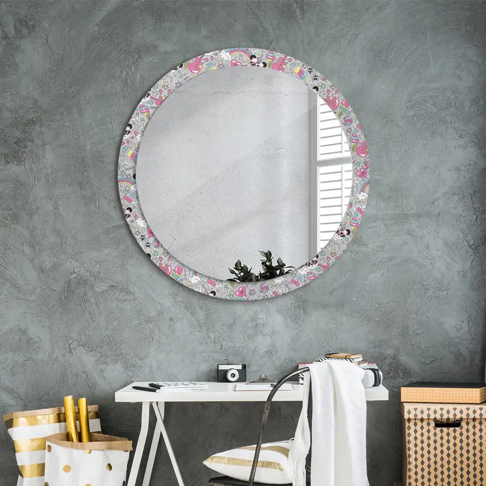 Miroir rond cadre imprimé panda licorne