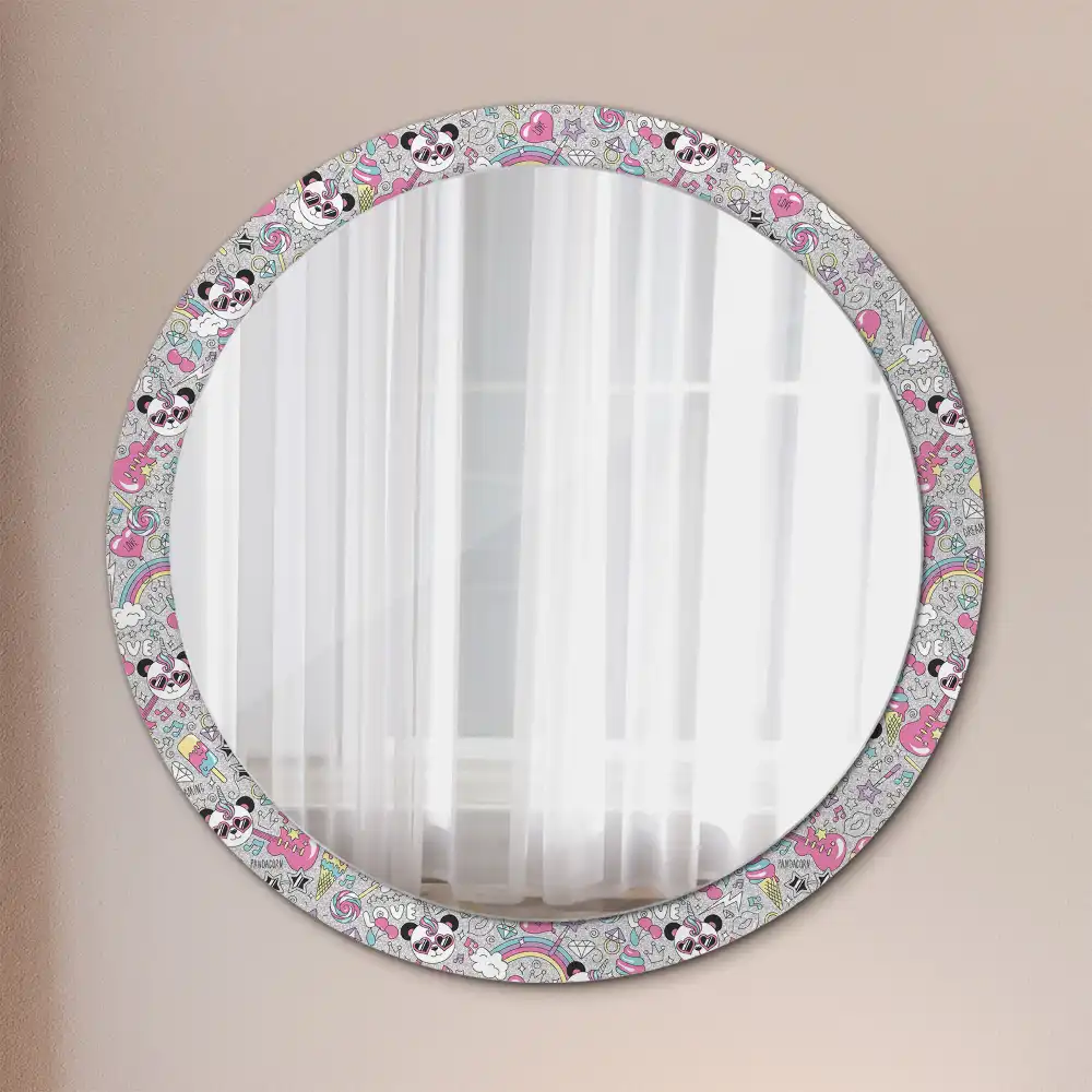 Miroir rond cadre imprimé panda licorne