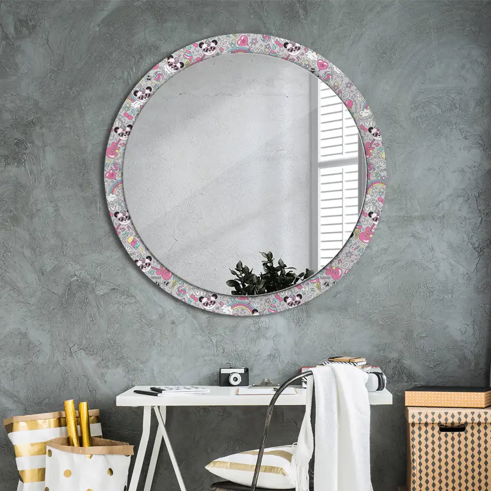 Miroir rond cadre imprimé panda licorne