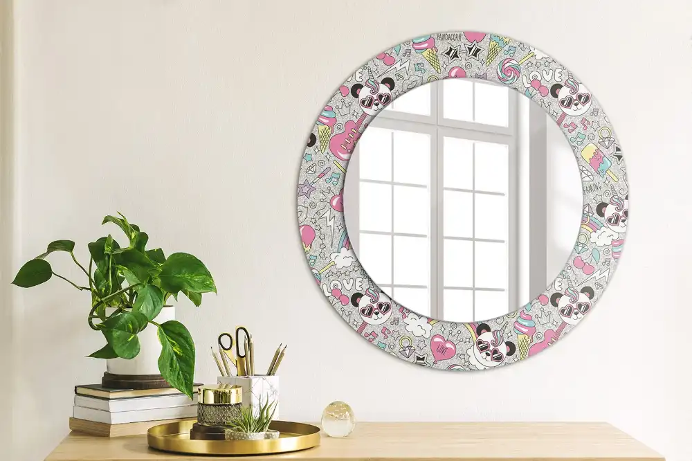 Miroir rond cadre imprimé panda licorne