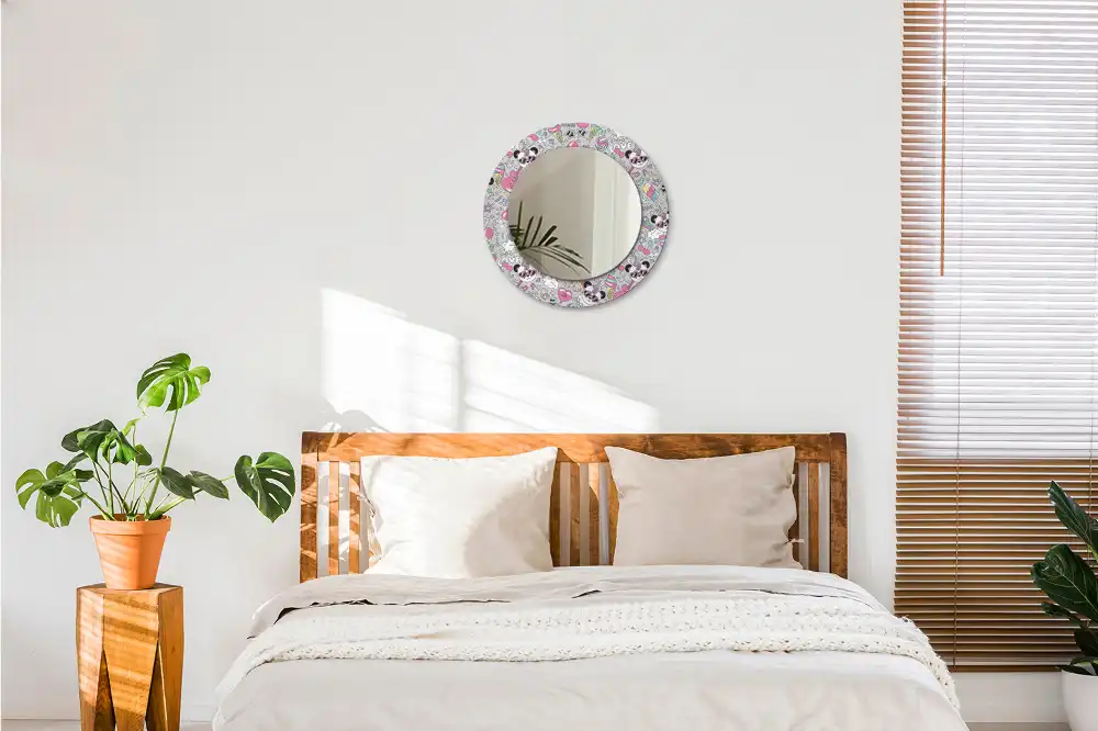 Miroir rond cadre imprimé panda licorne