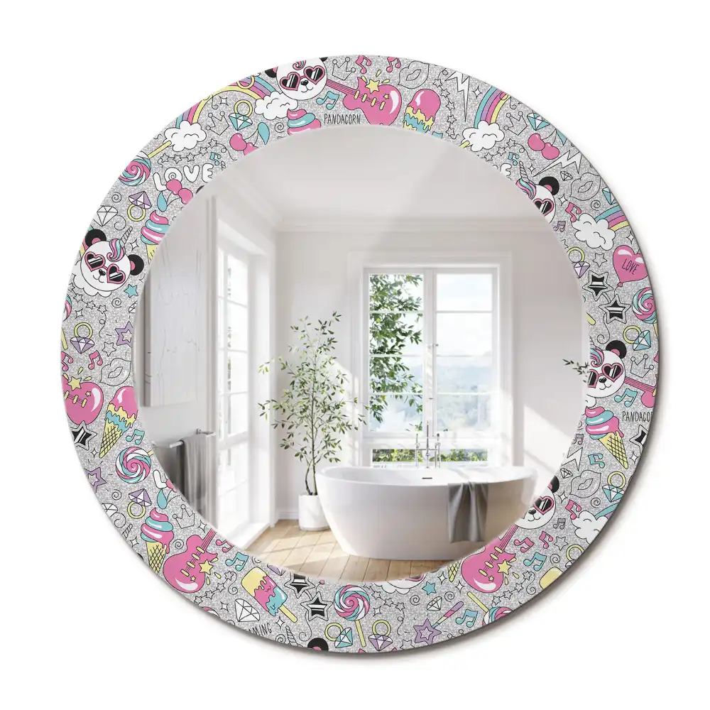 Miroir rond cadre imprimé panda licorne