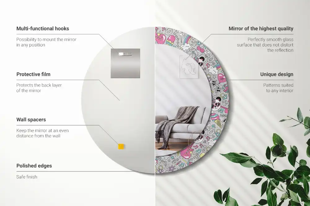 Miroir rond cadre imprimé panda licorne