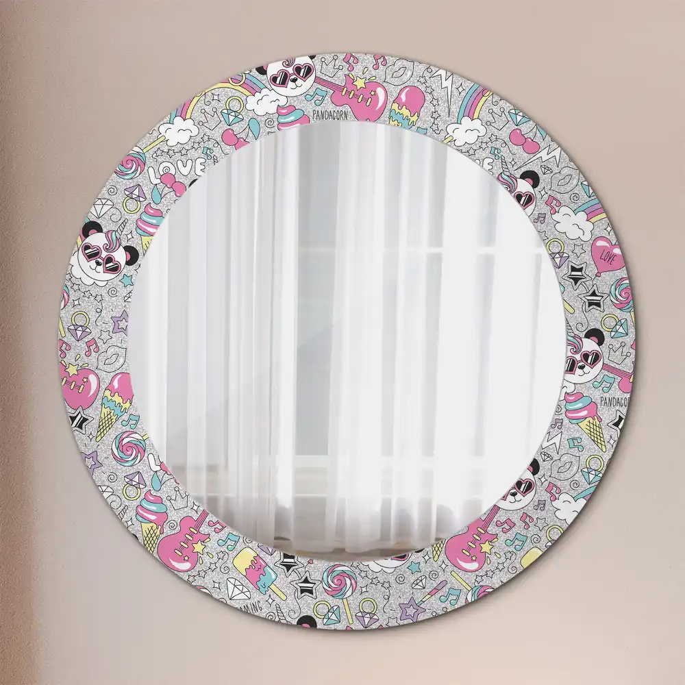Miroir rond cadre imprimé panda licorne