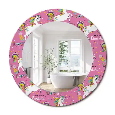 Miroir rond cadre avec impression licorne féerique
