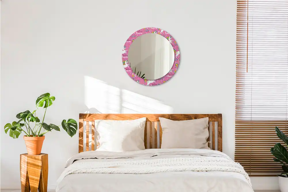 Miroir rond cadre avec impression licorne féerique