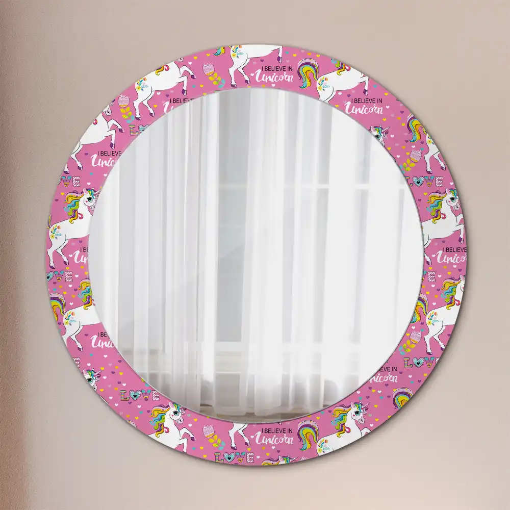 Miroir rond cadre avec impression licorne féerique