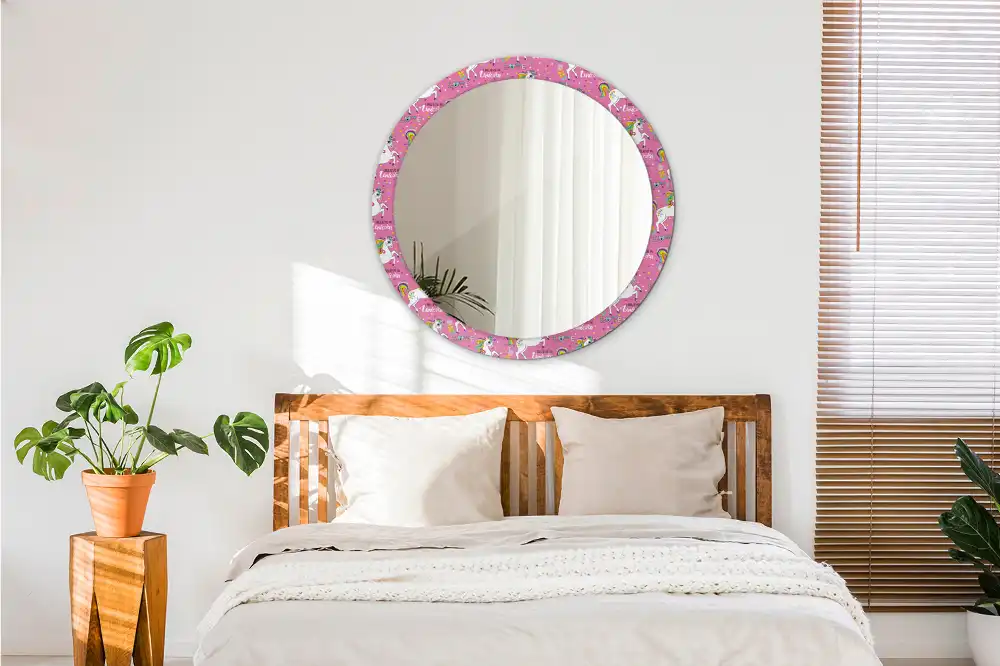 Miroir rond cadre avec impression licorne féerique