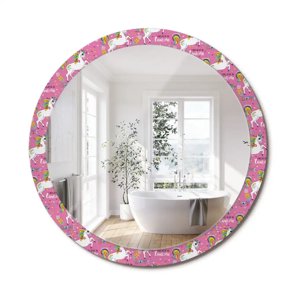 Miroir rond cadre avec impression licorne féerique