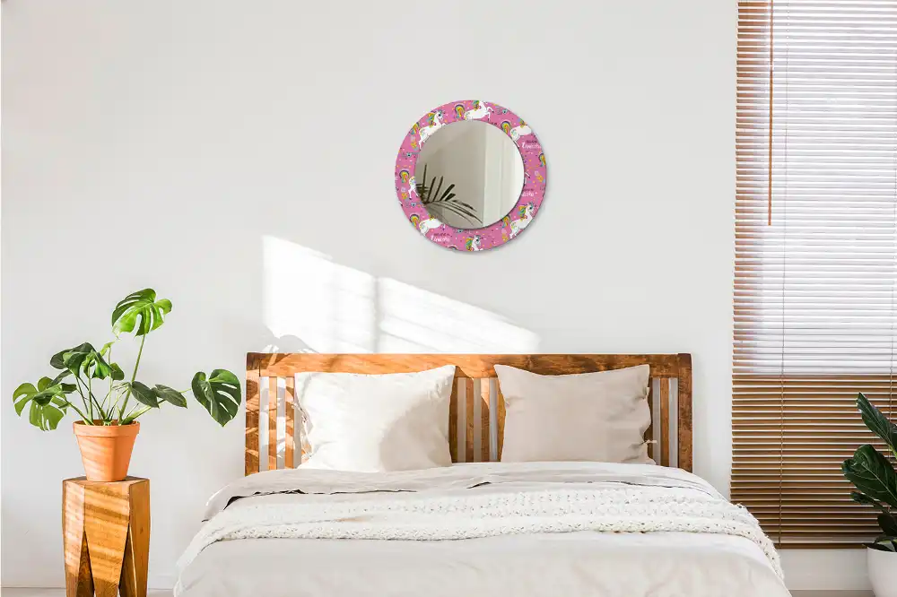 Miroir rond cadre avec impression licorne féerique