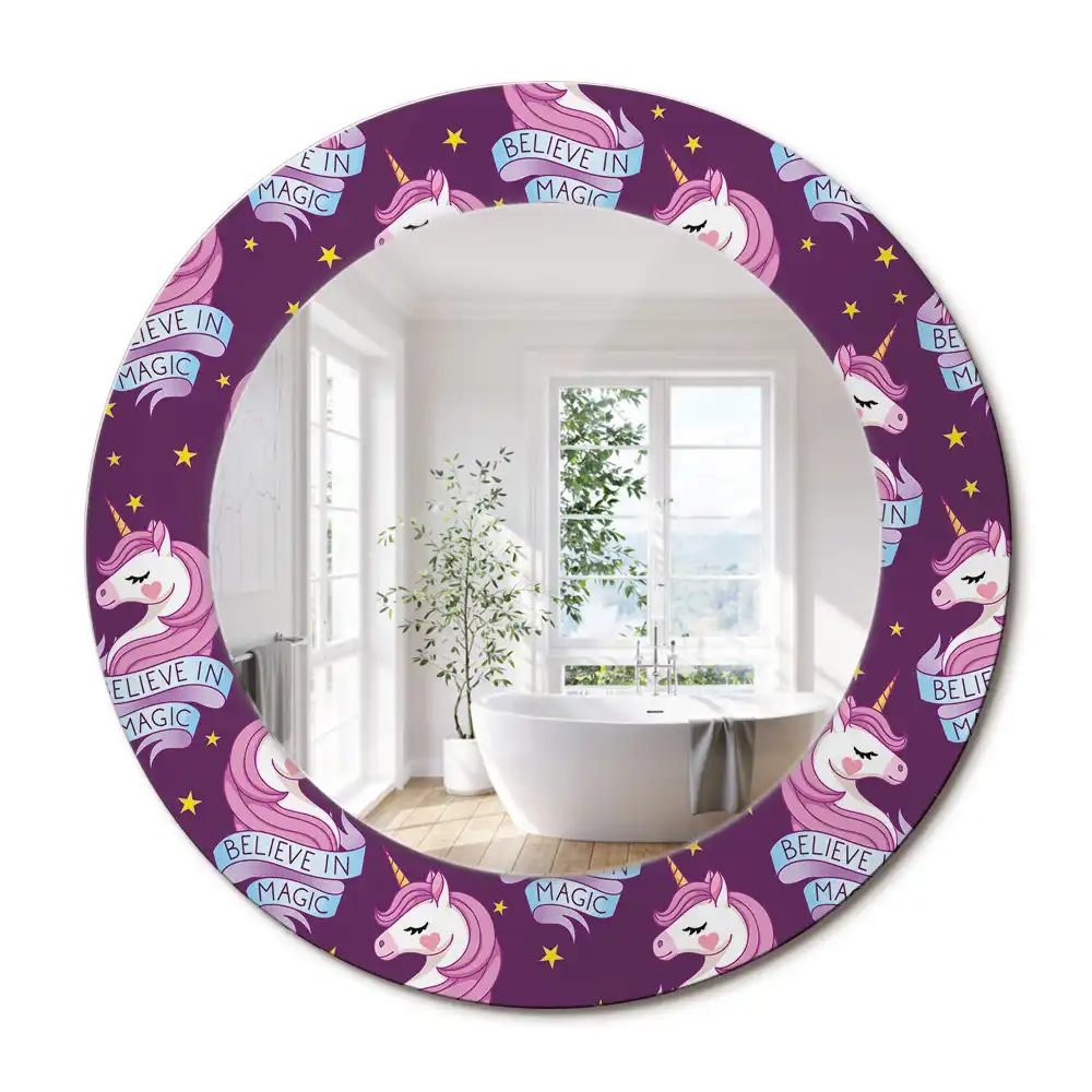 Miroir rond cadre avec impression licorne avec étoiles