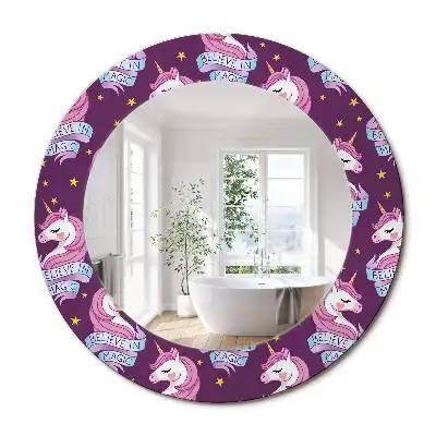 Miroir rond cadre avec impression licorne avec étoiles