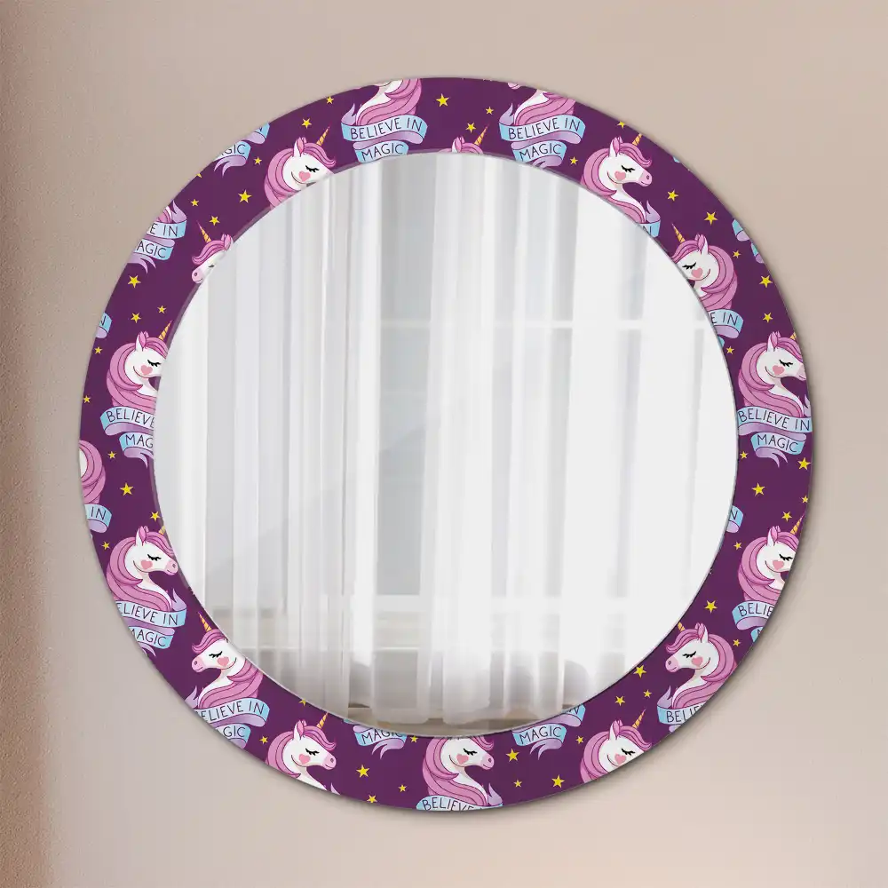 Miroir rond cadre avec impression licorne avec étoiles