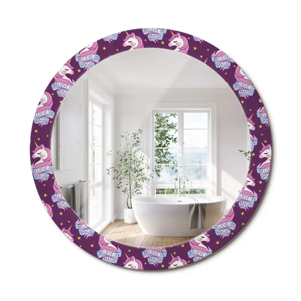 Miroir rond cadre avec impression licorne avec étoiles