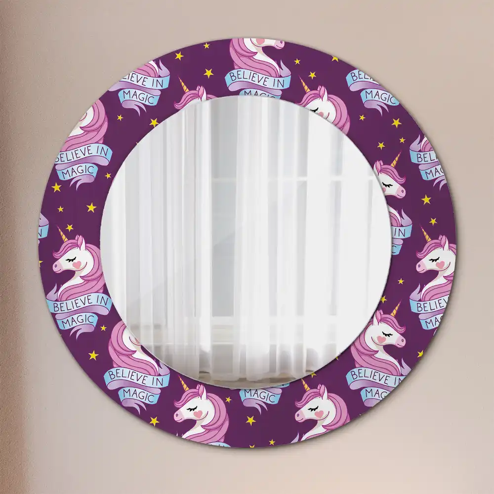 Miroir rond cadre avec impression licorne avec étoiles