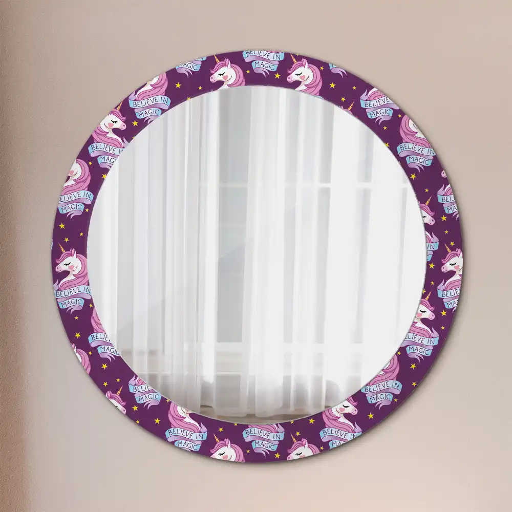 Miroir rond cadre avec impression licorne avec étoiles