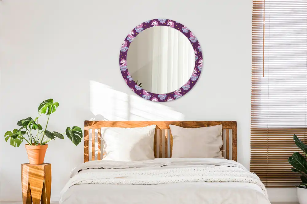 Miroir rond cadre avec impression licorne avec étoiles