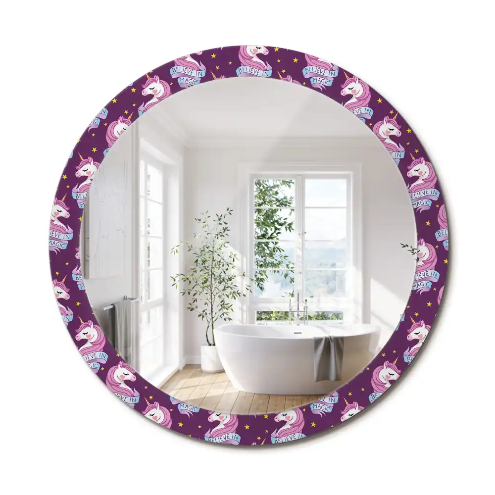 Miroir rond cadre avec impression licorne avec étoiles