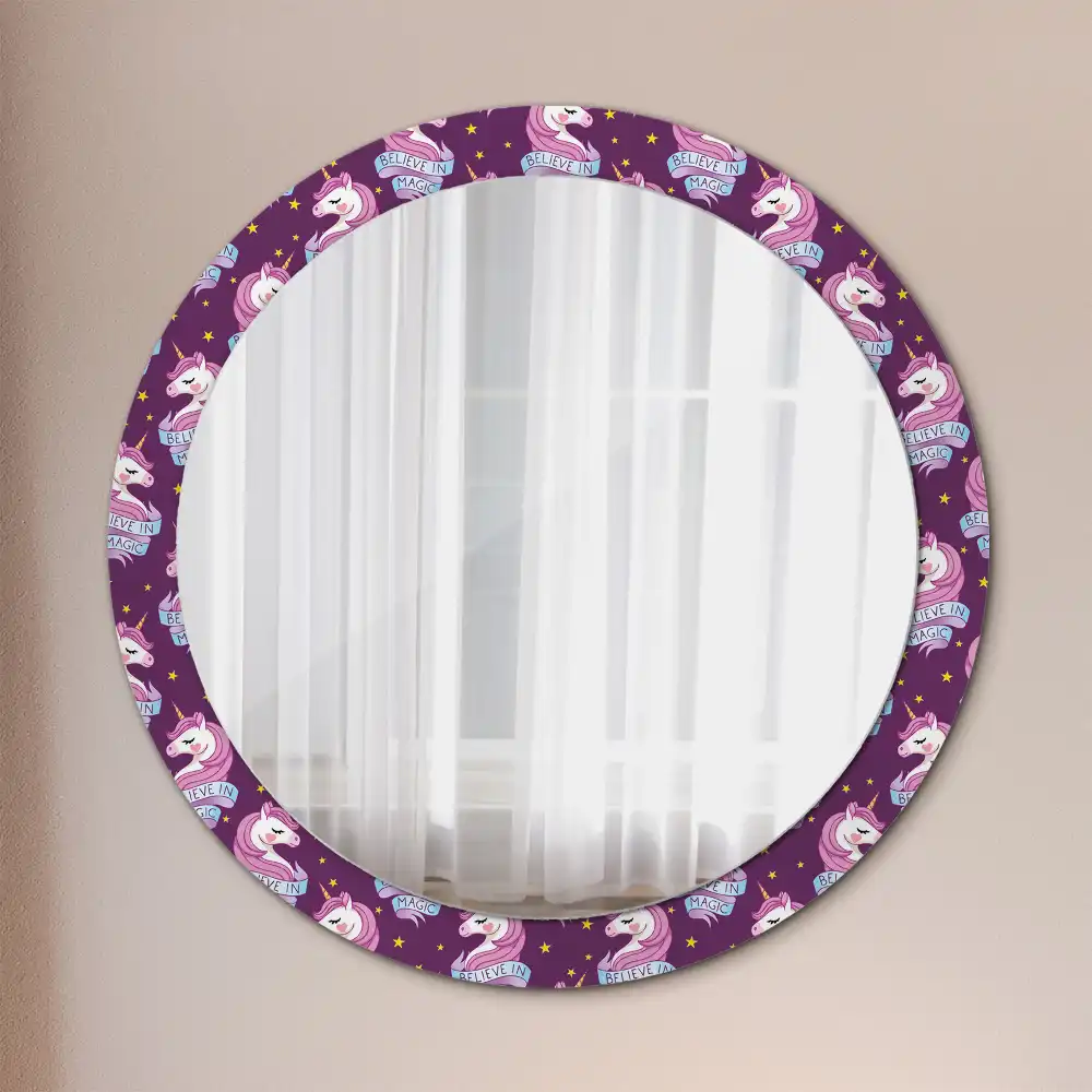 Miroir rond cadre avec impression licorne avec étoiles