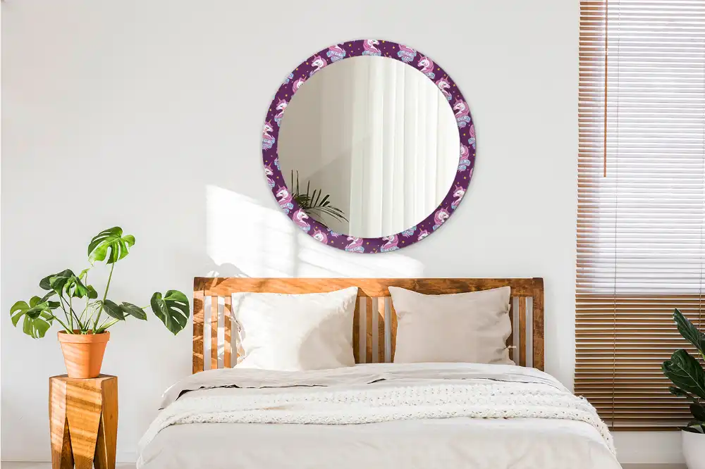 Miroir rond cadre avec impression licorne avec étoiles