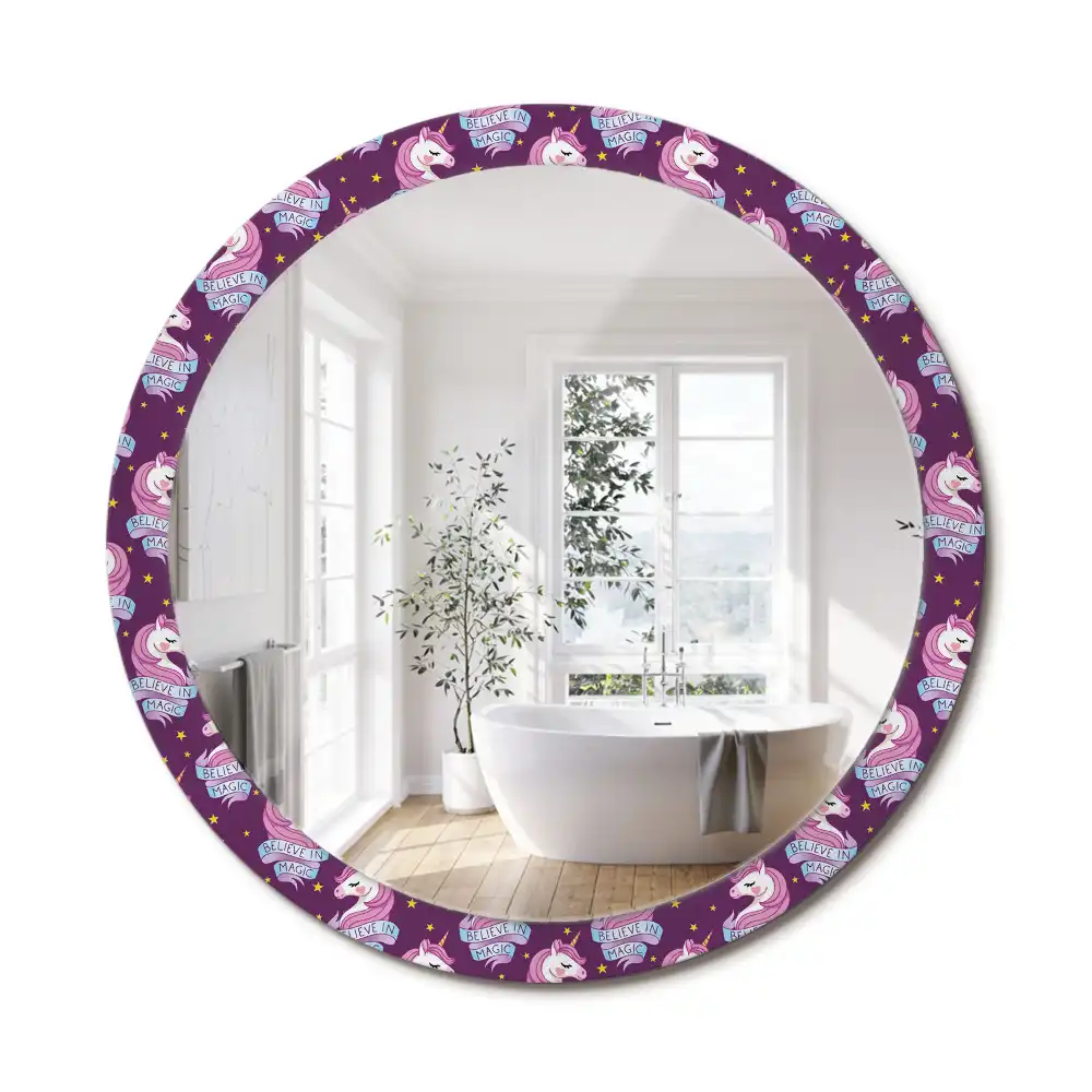 Miroir rond cadre avec impression licorne avec étoiles