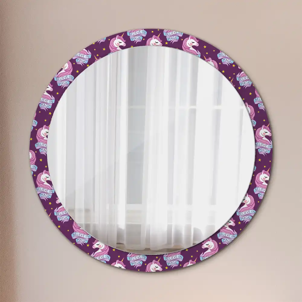 Miroir rond cadre avec impression licorne avec étoiles