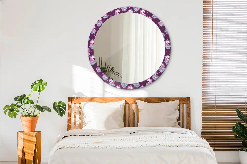 Miroir rond cadre avec impression licorne avec étoiles