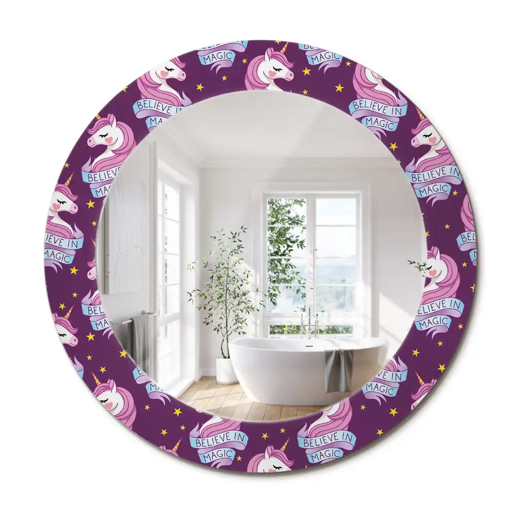 Miroir rond cadre avec impression licorne avec étoiles