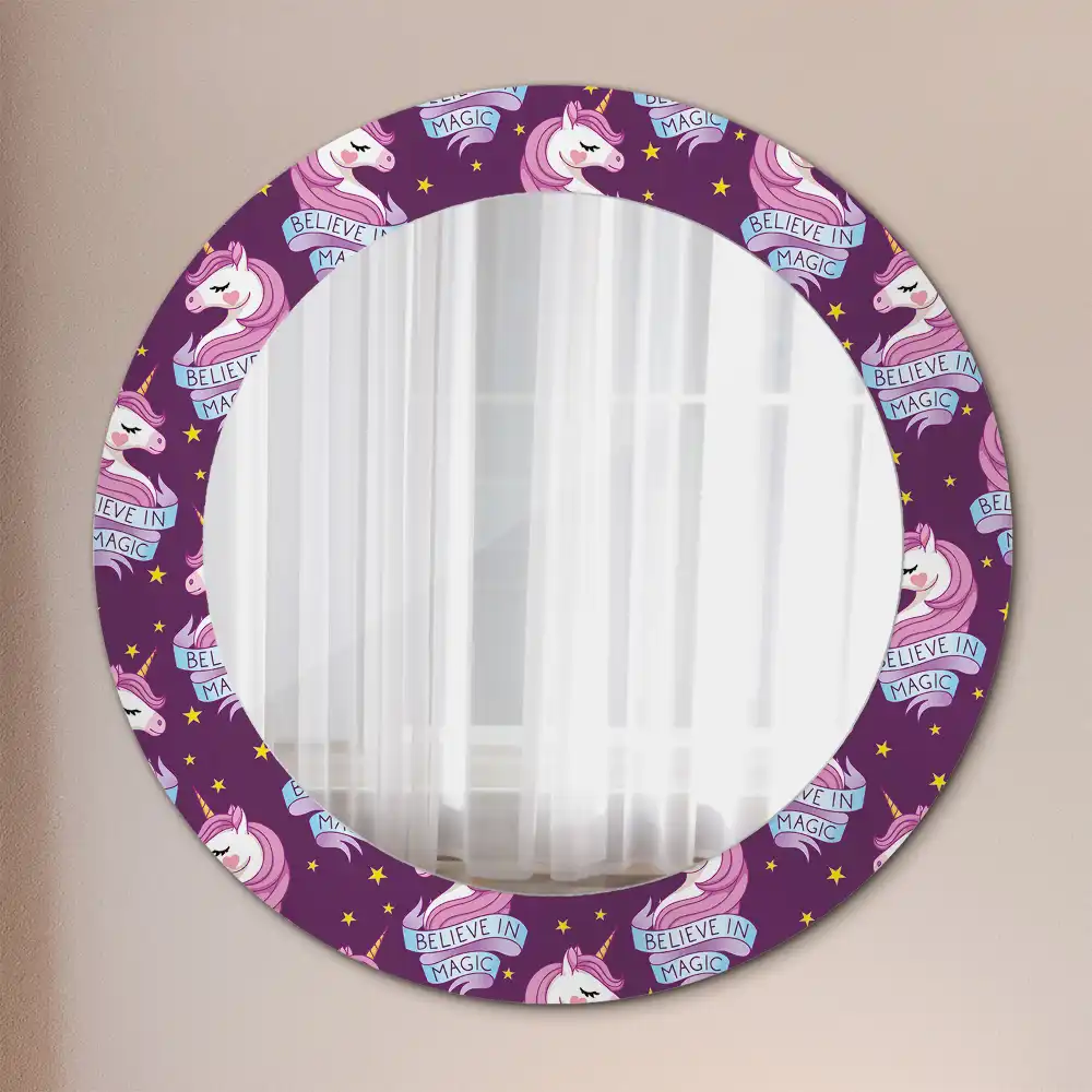 Miroir rond cadre avec impression licorne avec étoiles
