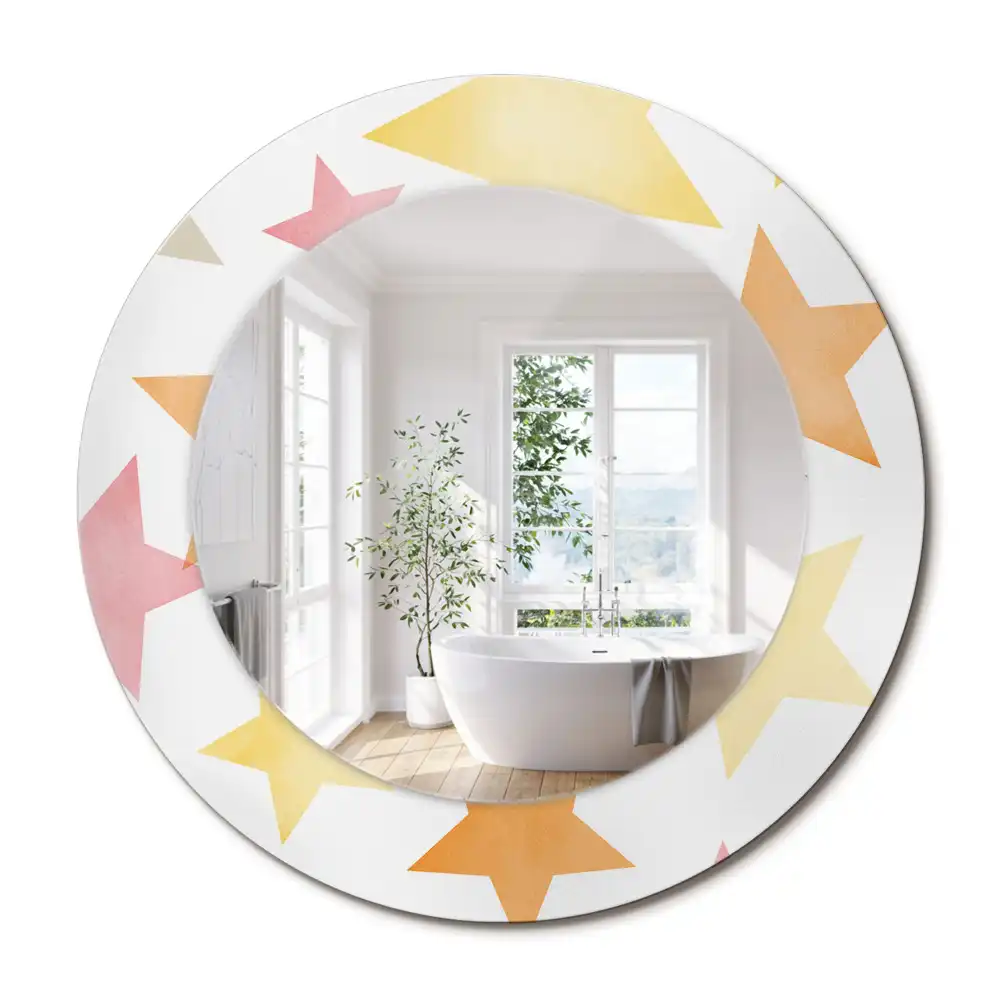 Miroir rond cadre imprimé étoiles pastel