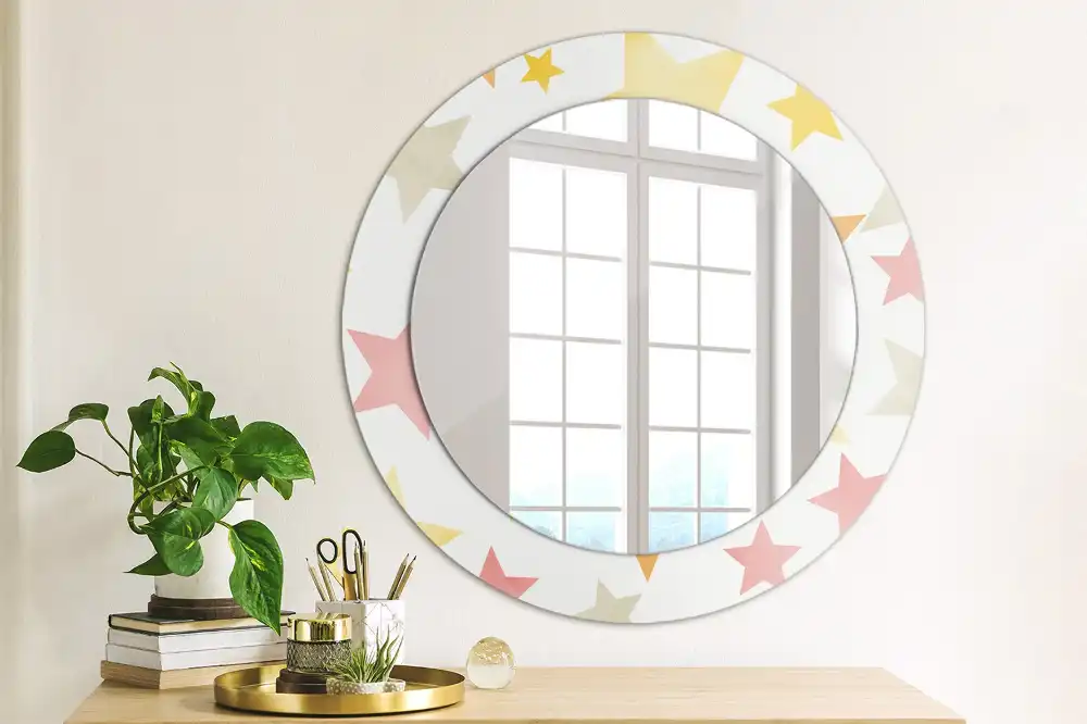 Miroir rond cadre imprimé étoiles pastel