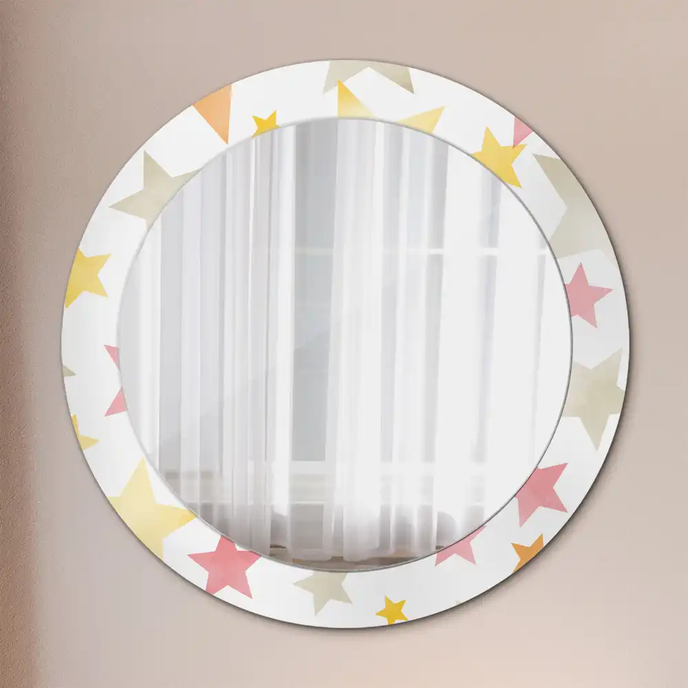 Miroir rond cadre imprimé étoiles pastel