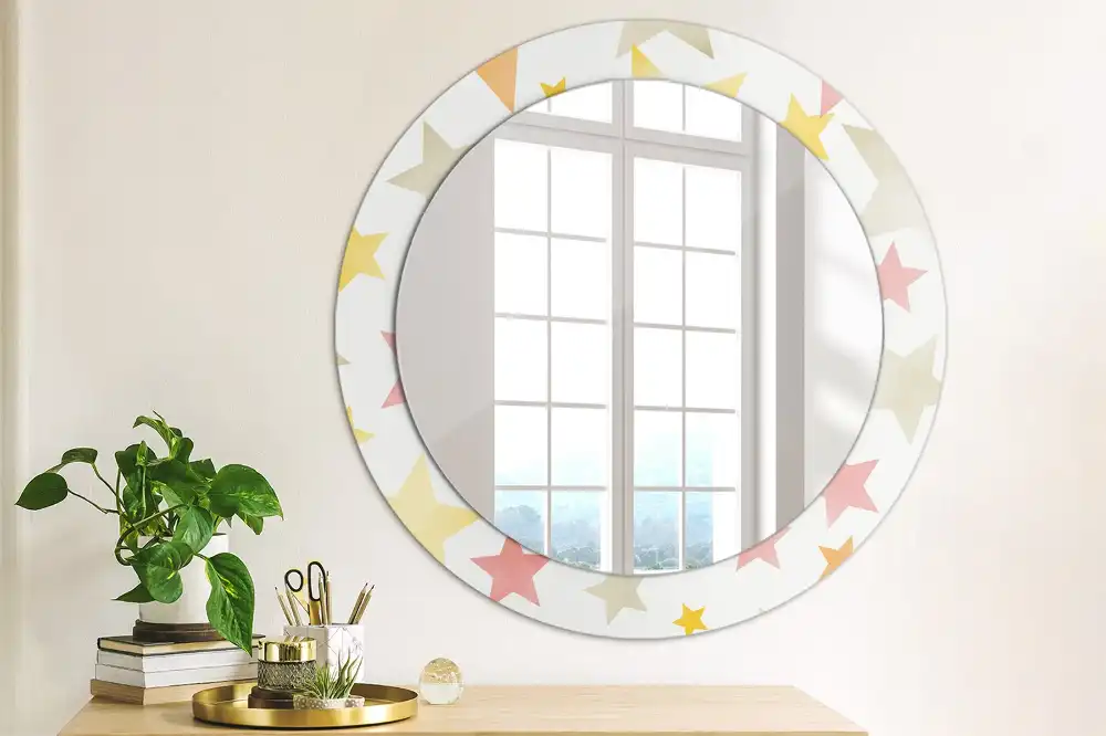 Miroir rond cadre imprimé étoiles pastel