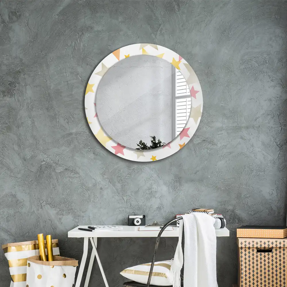 Miroir rond cadre imprimé étoiles pastel