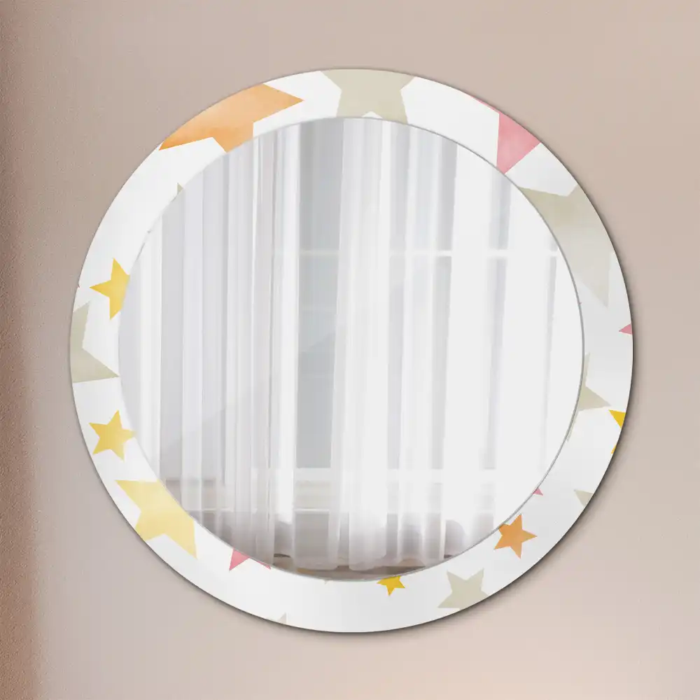 Miroir rond cadre imprimé étoiles pastel