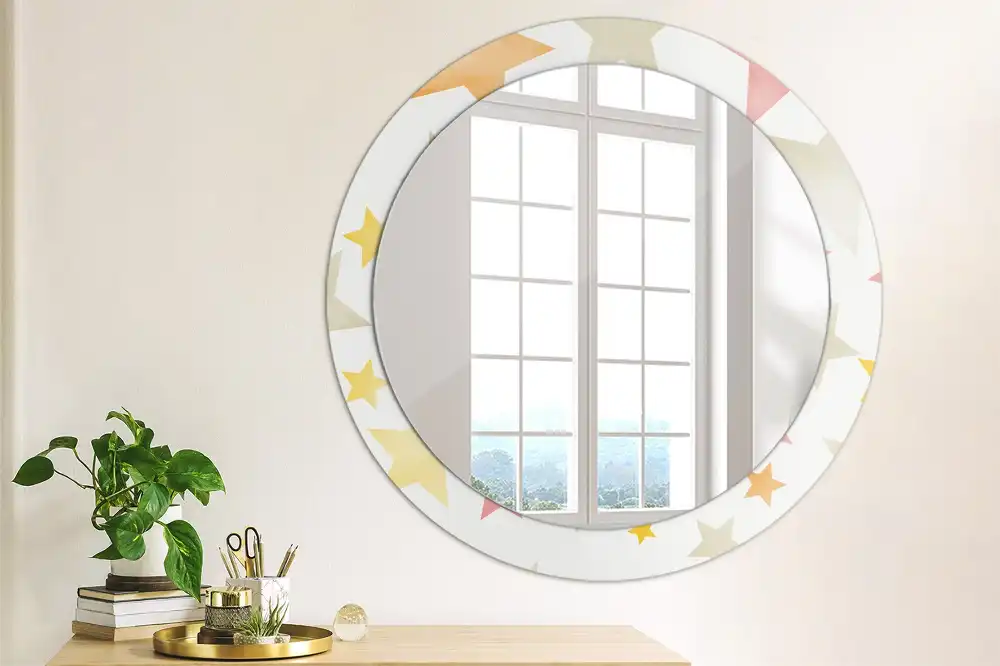 Miroir rond cadre imprimé étoiles pastel